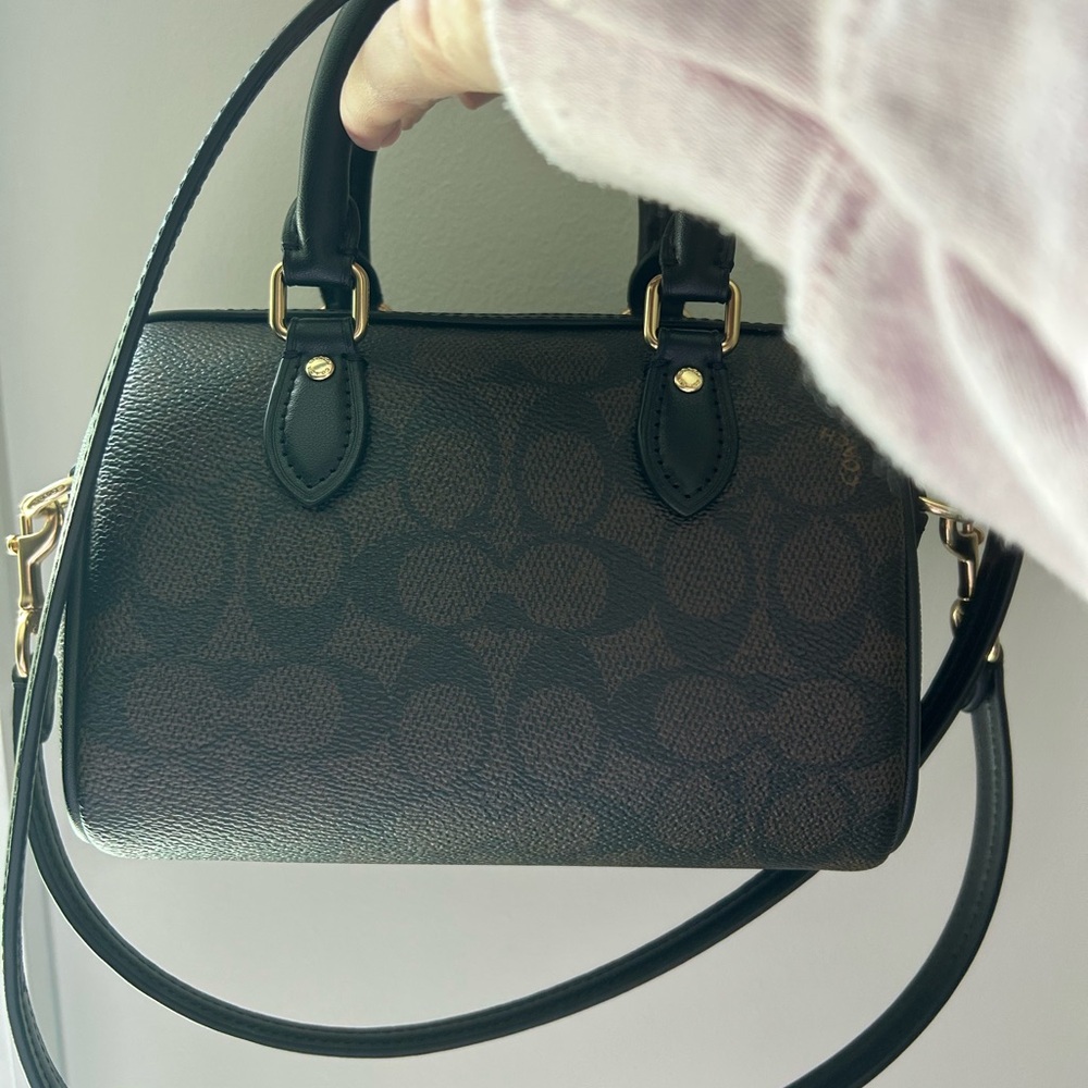 Coach Rowan Mini Black and Brown Signature Satchel - Picture 5 of 8